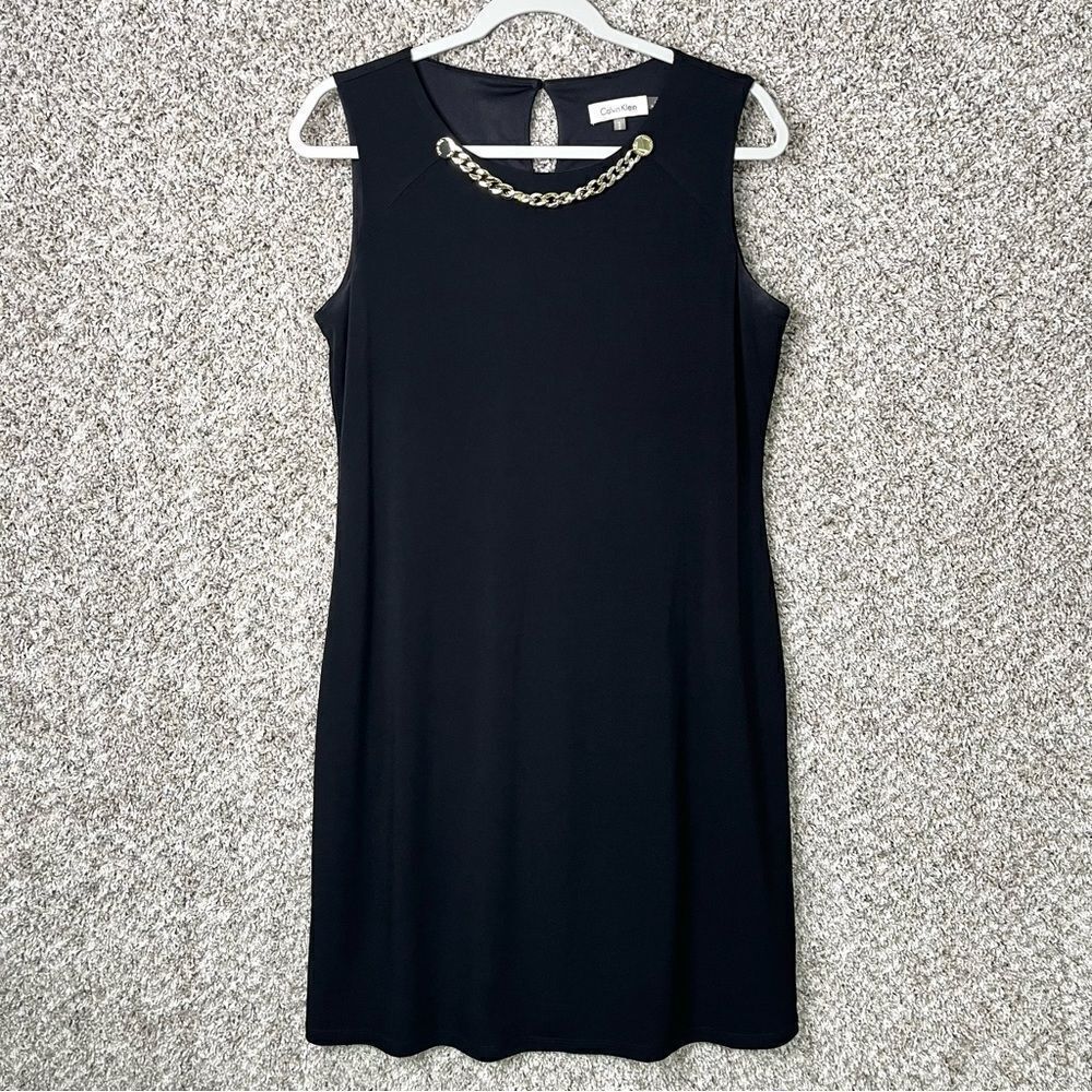 Calvin Klein‎ Dress Women’s Medium Black Jersey Stretch Knit Sleeveless Shift